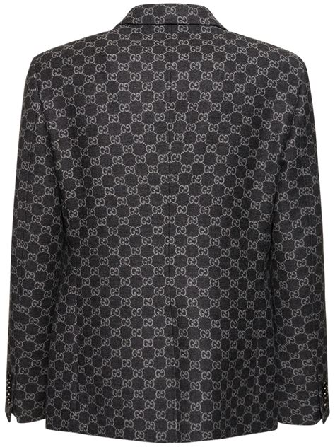 gucci brushed gg wool flannel jacket|GG flannel jacket in dark grey and grey .